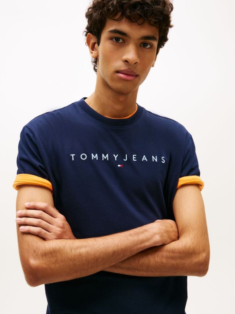 Μπλε T-Shirt Σε Κανονική Γραμμή Με Κεντητό Λογότυπο  Άνδρες