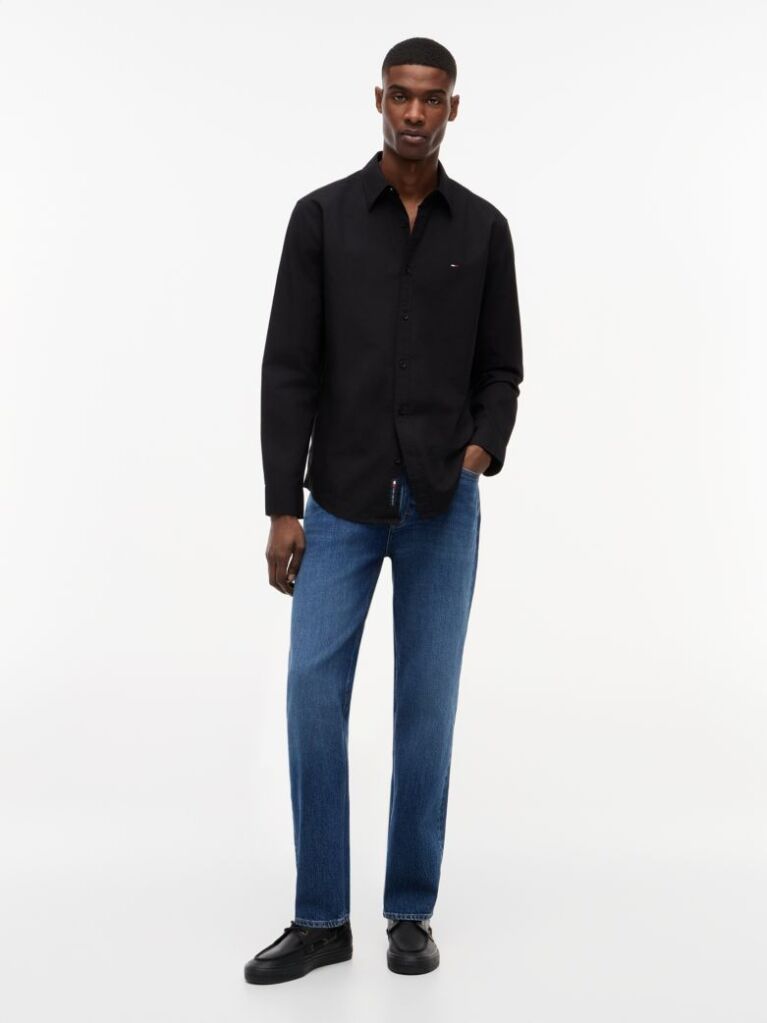 Black Regular Fit Flag Embroidery Poplin Shirt  Men