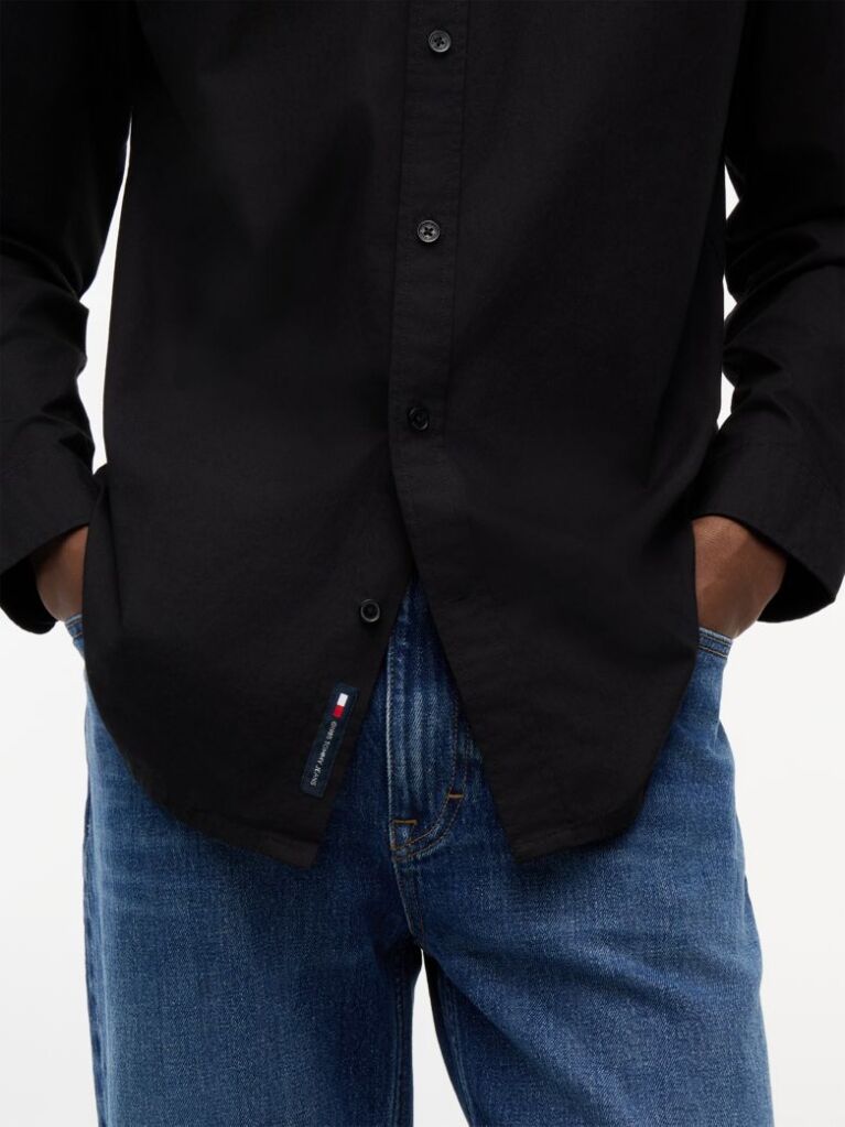 Black Regular Fit Flag Embroidery Poplin Shirt  Men