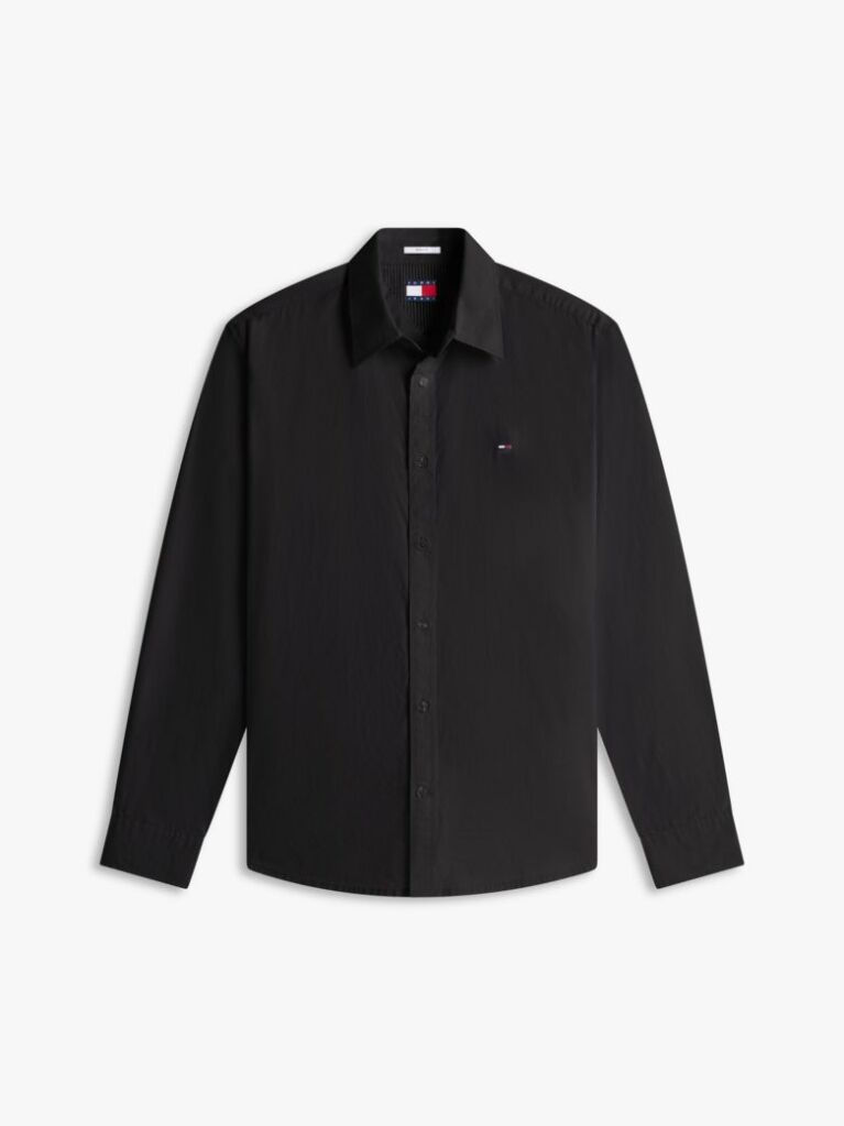 Black Regular Fit Flag Embroidery Poplin Shirt  Men