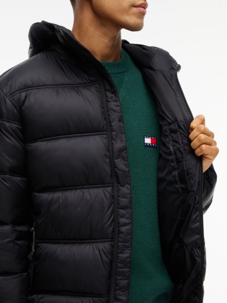 Black Tonal Logo Hooded Puffer Jacket  Men