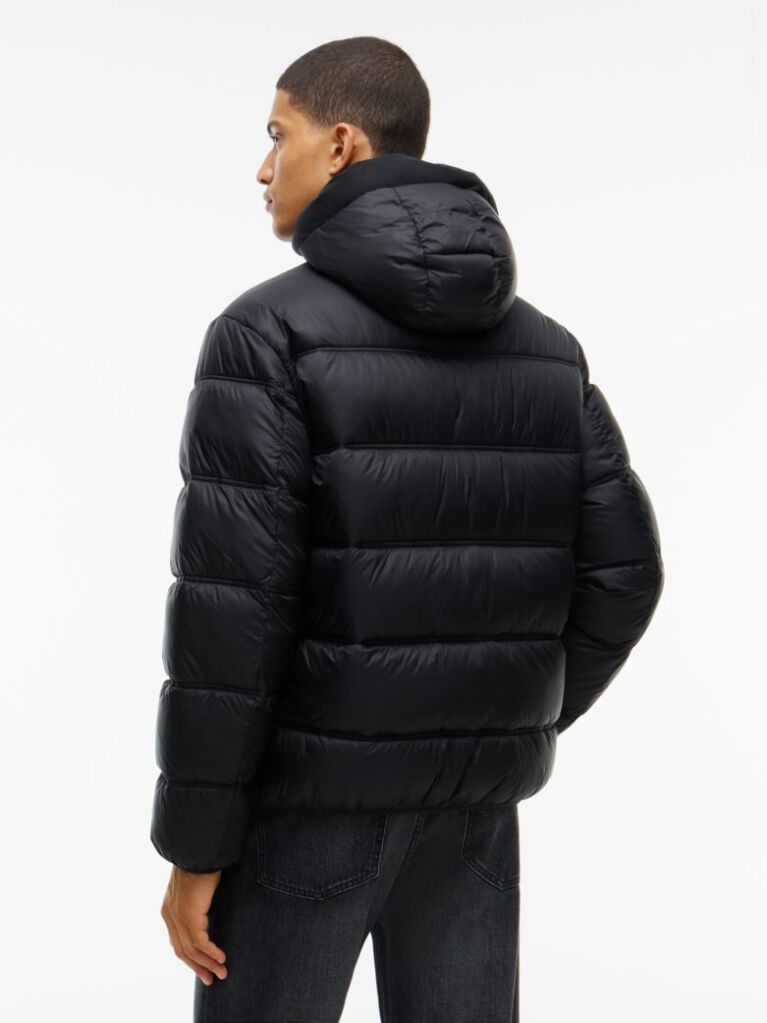 Black Tonal Logo Hooded Puffer Jacket  Men
