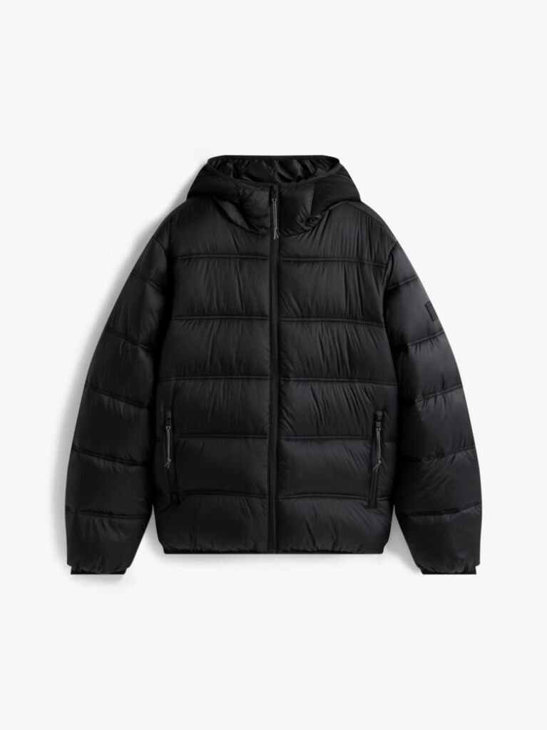 Black Tonal Logo Hooded Puffer Jacket  Men