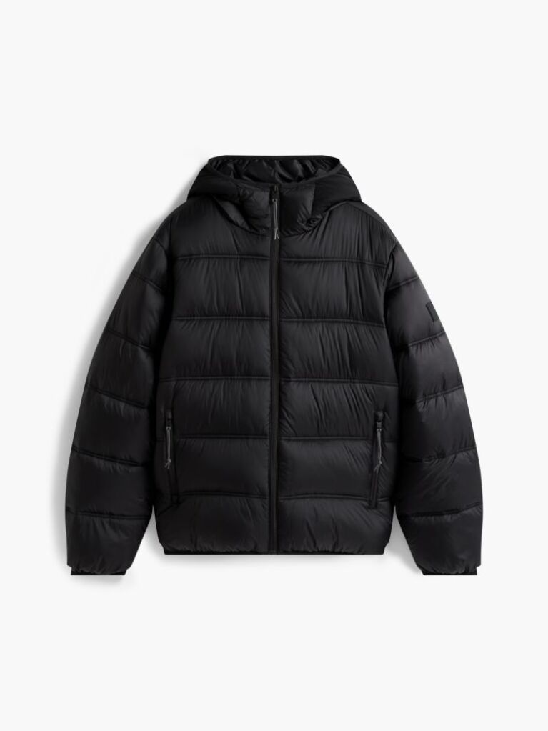 Black Tonal Logo Hooded Puffer Jacket  Men