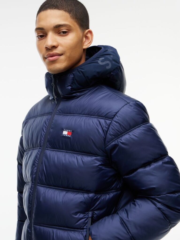 Blue Tonal Logo Hooded Puffer Jacket  Men
