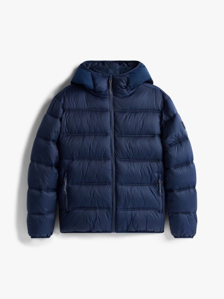 Blue Tonal Logo Hooded Puffer Jacket  Men