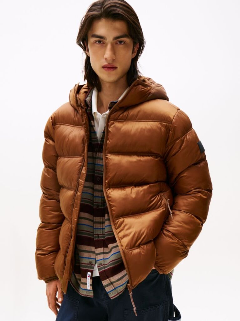Brown Tonal Logo Hooded Puffer Jacket  Men