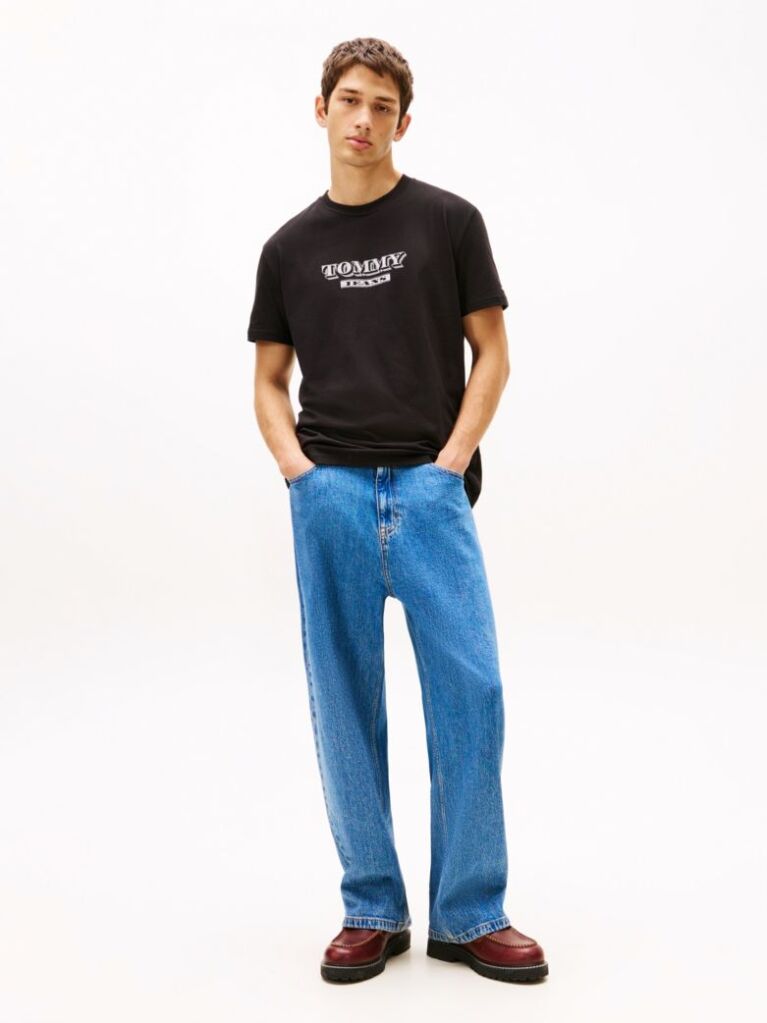 Μαύρο Κοντομάνικο T-Shirt Σε Κανονική Γραμμή Με Tonal Λογότυπο  Άνδρες