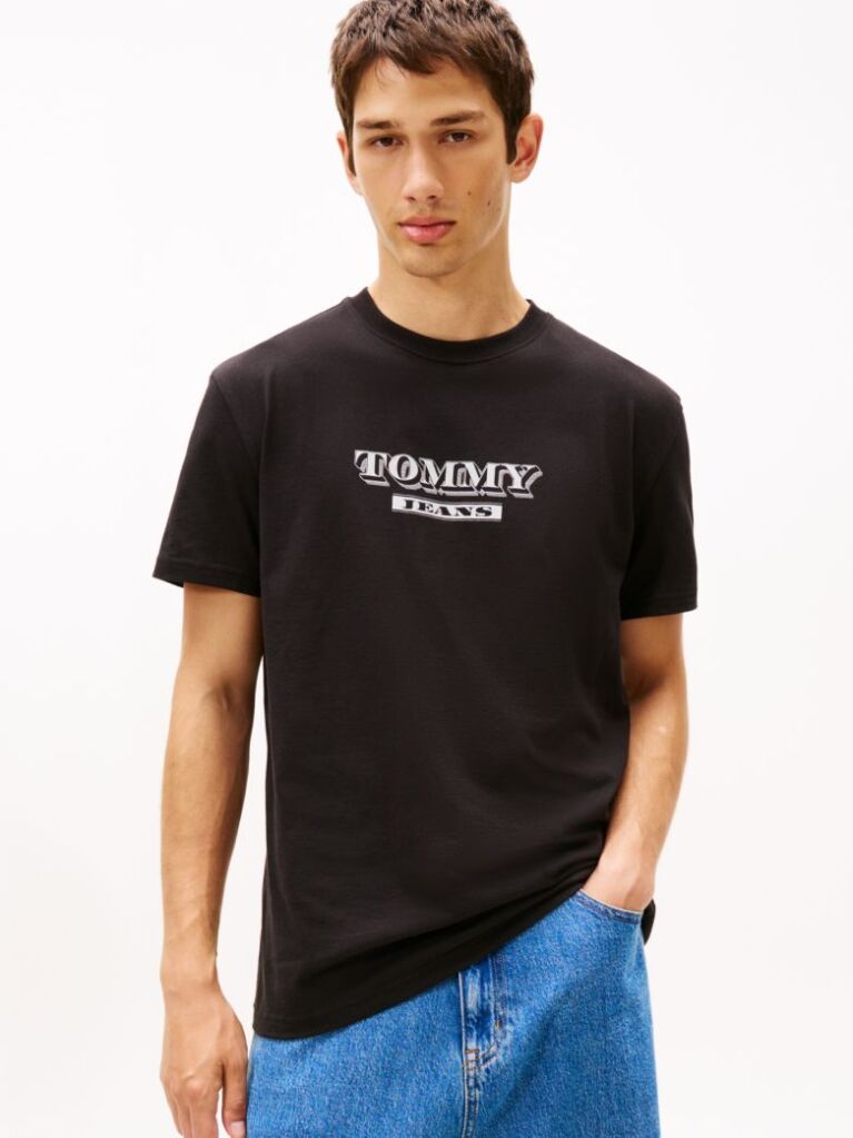 Μαύρο Κοντομάνικο T-Shirt Σε Κανονική Γραμμή Με Tonal Λογότυπο  Άνδρες
