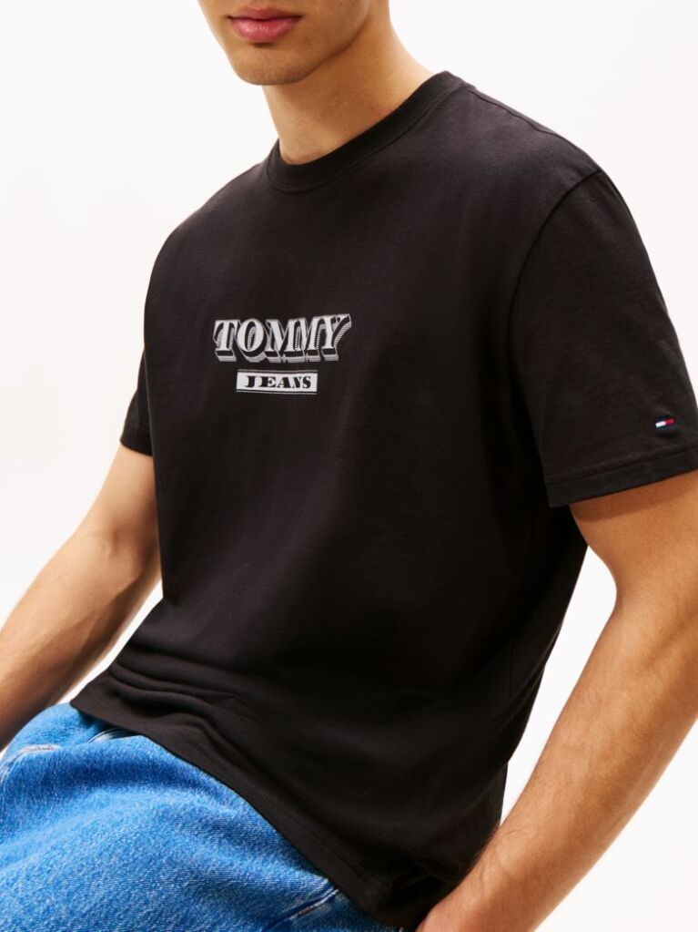 Μαύρο Κοντομάνικο T-Shirt Σε Κανονική Γραμμή Με Tonal Λογότυπο  Άνδρες