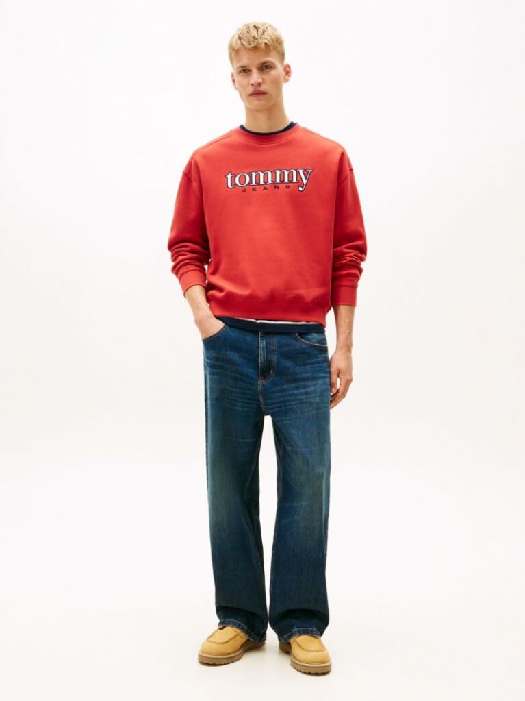 Red 90s Logo Appliqué Fleece Sweatshirt  Men