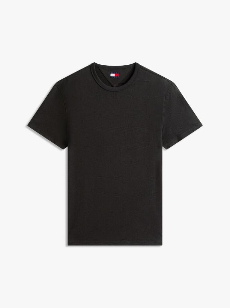 Μαύρο Slim T-Shirt Με Waffle Πλέξη Και Λογότυπο  Άνδρες