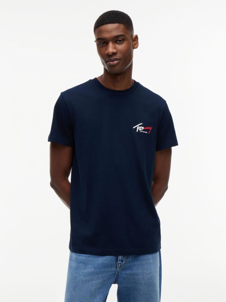 Μπλε Slim Βαμβακερό T-Shirt Με Signature Λογότυπο  Άνδρες