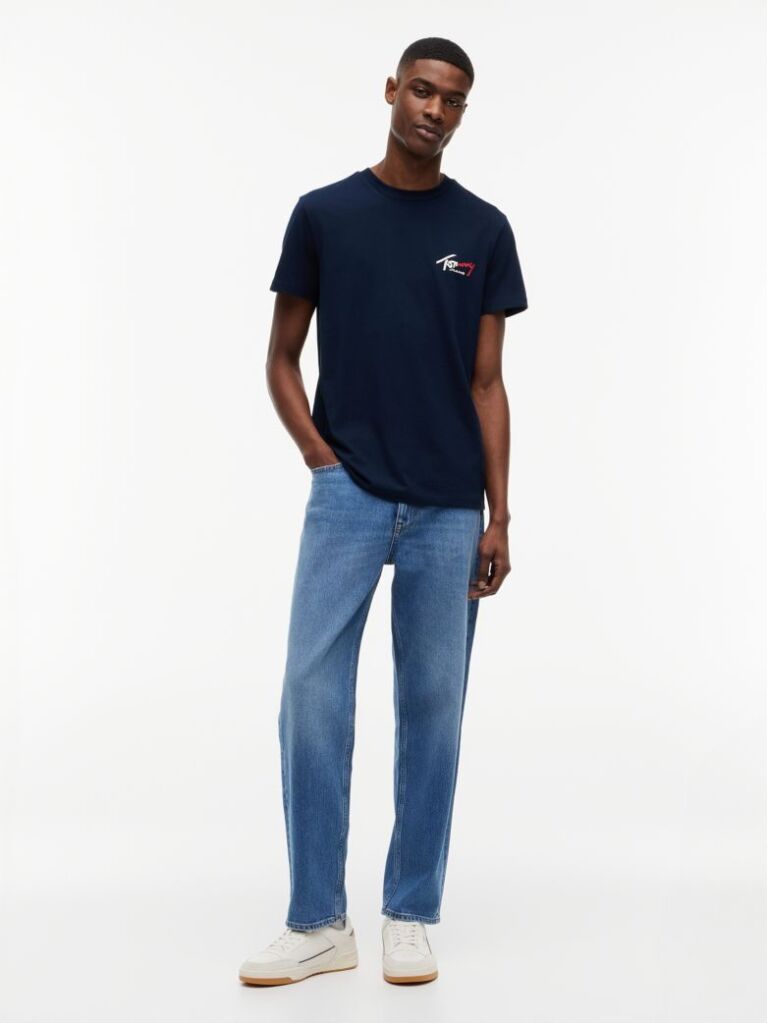 Μπλε Slim Βαμβακερό T-Shirt Με Signature Λογότυπο  Άνδρες