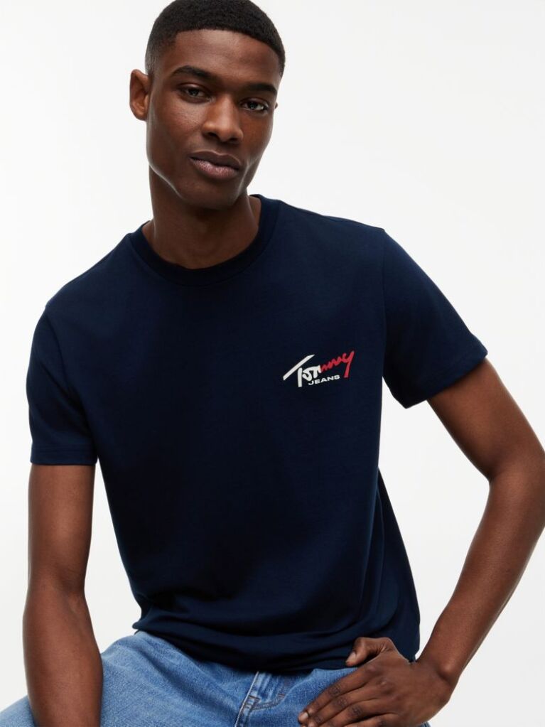 Μπλε Slim Βαμβακερό T-Shirt Με Signature Λογότυπο  Άνδρες