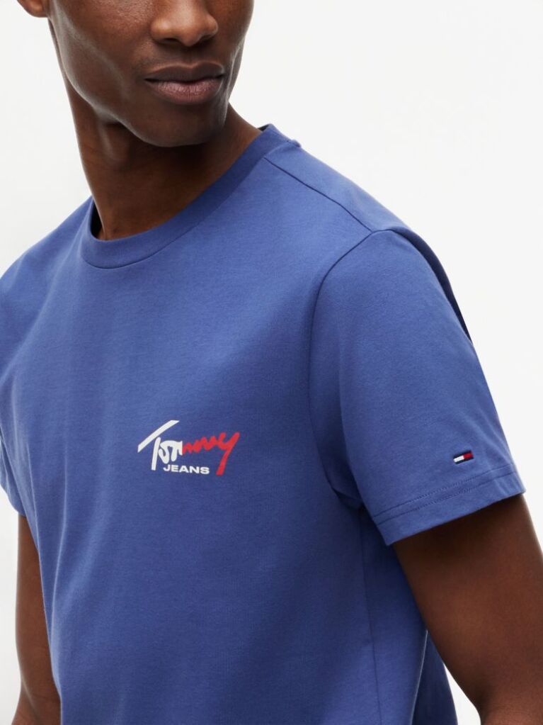 Μπλε Slim Βαμβακερό T-Shirt Με Signature Λογότυπο  Άνδρες