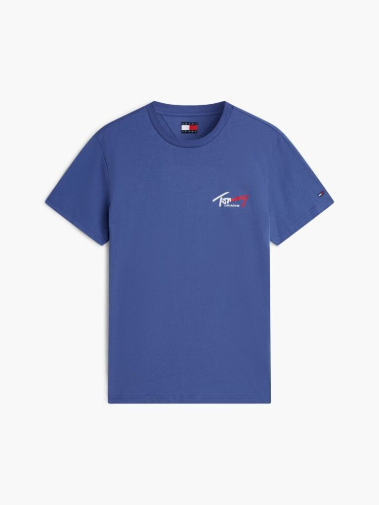 Μπλε Slim Βαμβακερό T-Shirt Με Signature Λογότυπο  Άνδρες