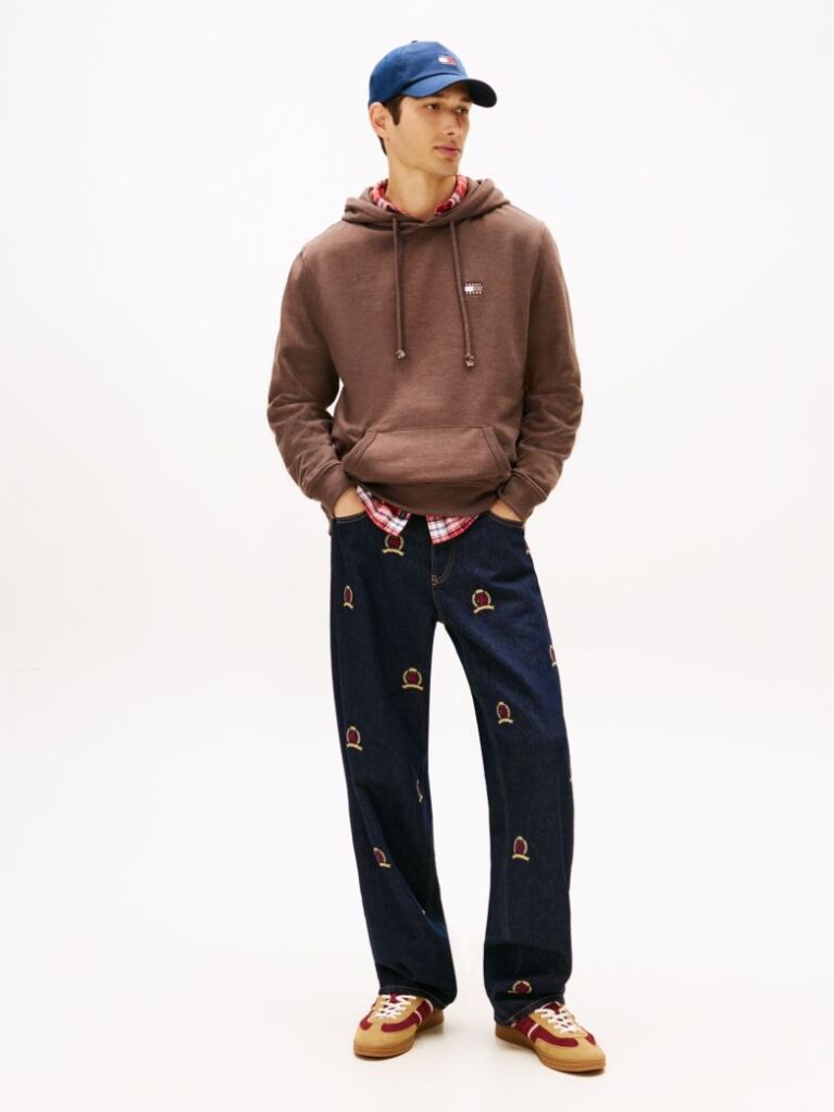 Brown Tommy Badge Terry Drawstring Hoody  Men