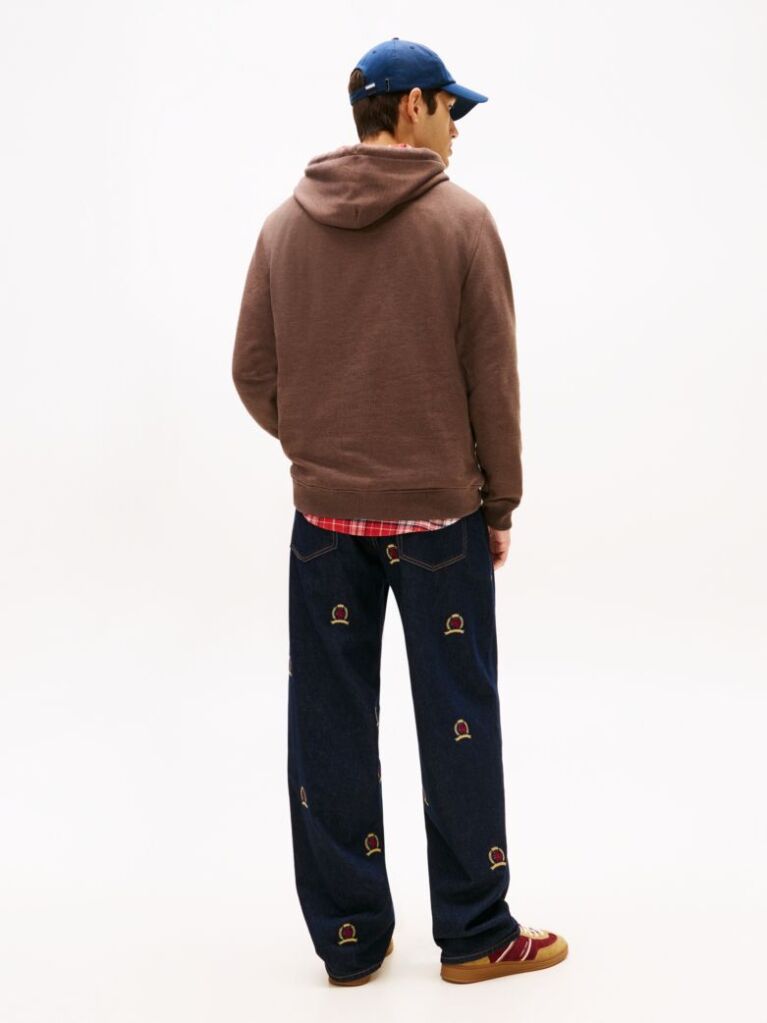 Brown Tommy Badge Terry Drawstring Hoody  Men
