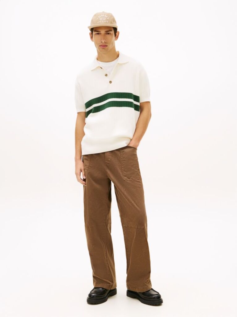 Beige Tommy Badge Regular Fit Knit Polo Shirt  Men