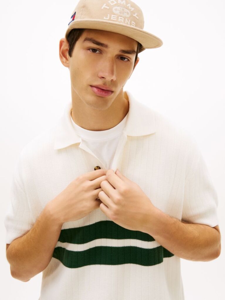 Beige Tommy Badge Regular Fit Knit Polo Shirt  Men