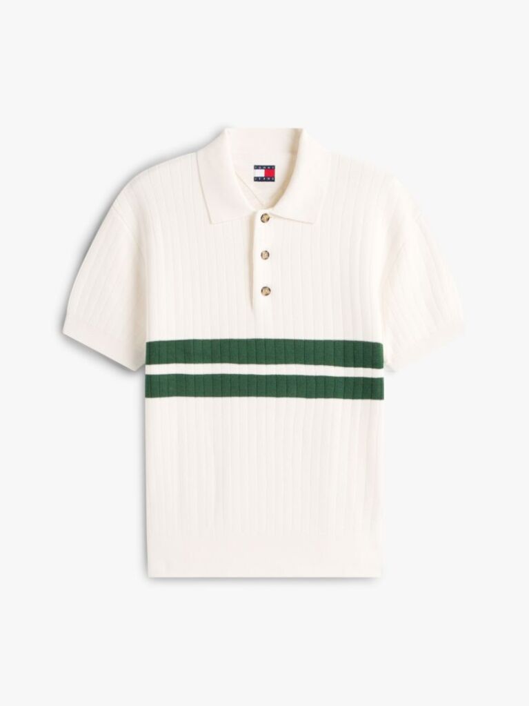 Beige Tommy Badge Regular Fit Knit Polo Shirt  Men