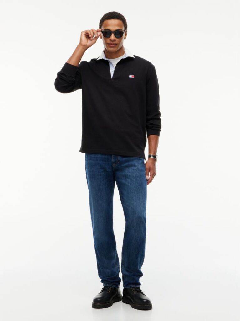 Black Tommy Badge Relaxed Rugby Shirt  Men