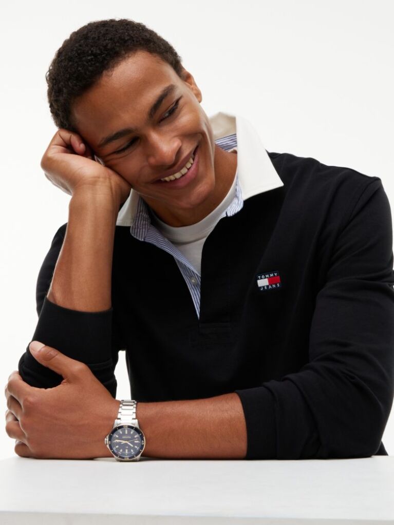 Black Tommy Badge Relaxed Rugby Shirt  Men