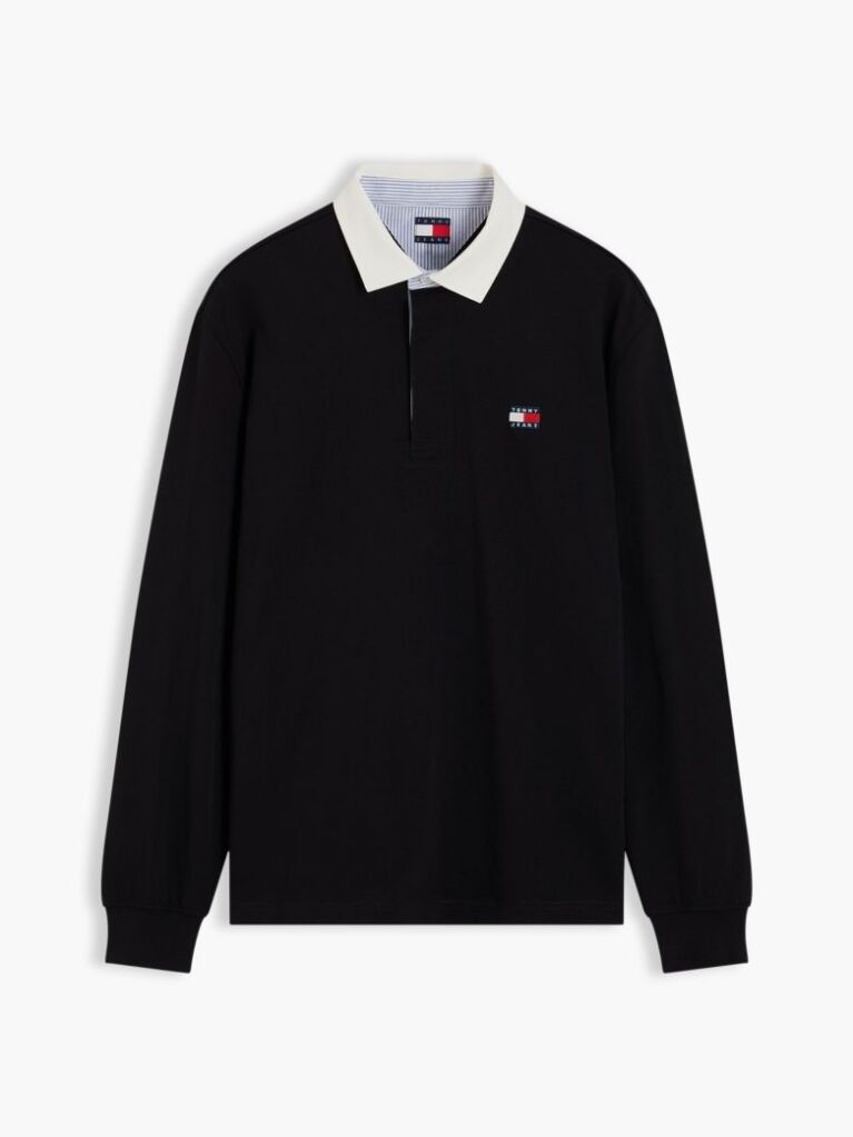 Black Tommy Badge Relaxed Rugby Shirt  Men