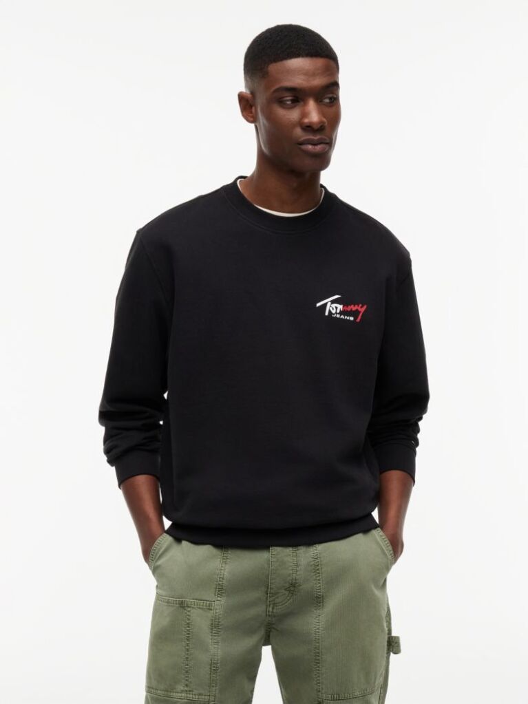 Black Logo Regular Crew Neck Sweatshirt  Men