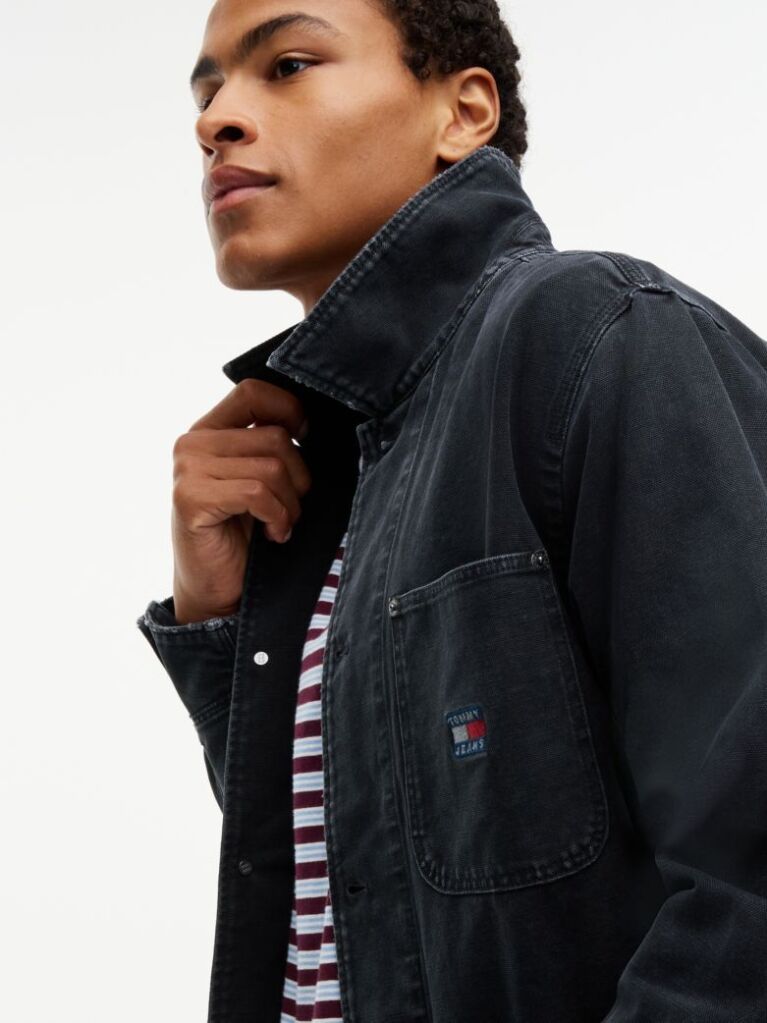 Black Corduroy Collar Oversized Canvas Overshirt  Men