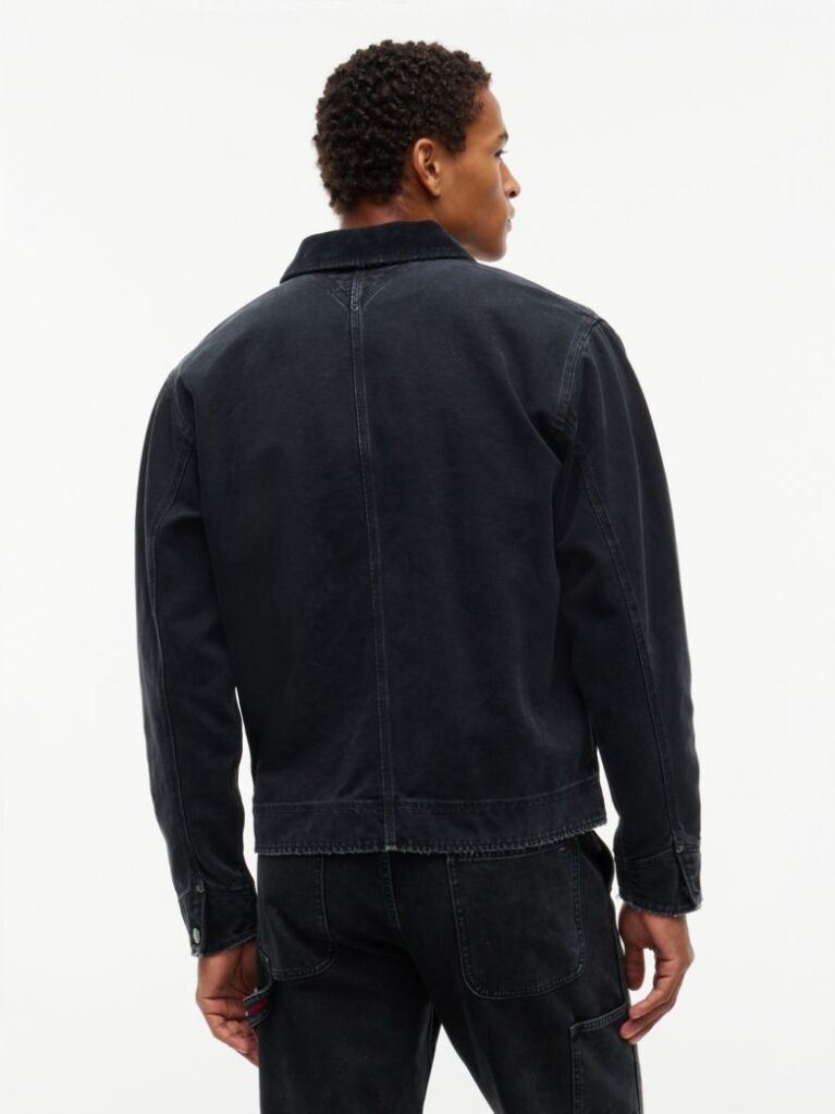 Black Corduroy Collar Oversized Canvas Overshirt  Men