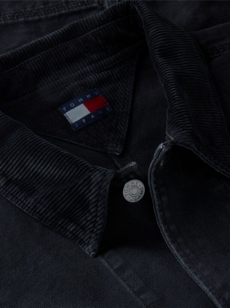 Black Corduroy Collar Oversized Canvas Overshirt  Men