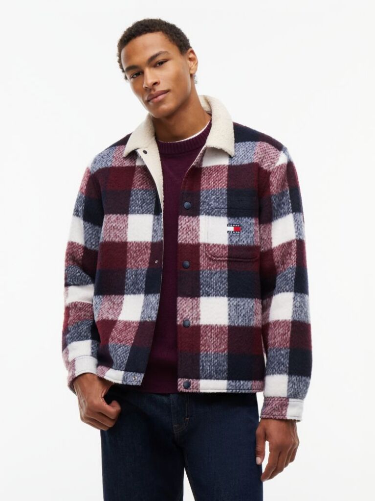Blue Teddy Lined Brushed Flannel Oversized Shacket  Men