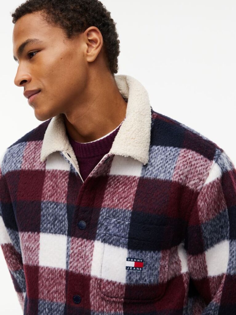 Blue Teddy Lined Brushed Flannel Oversized Shacket  Men