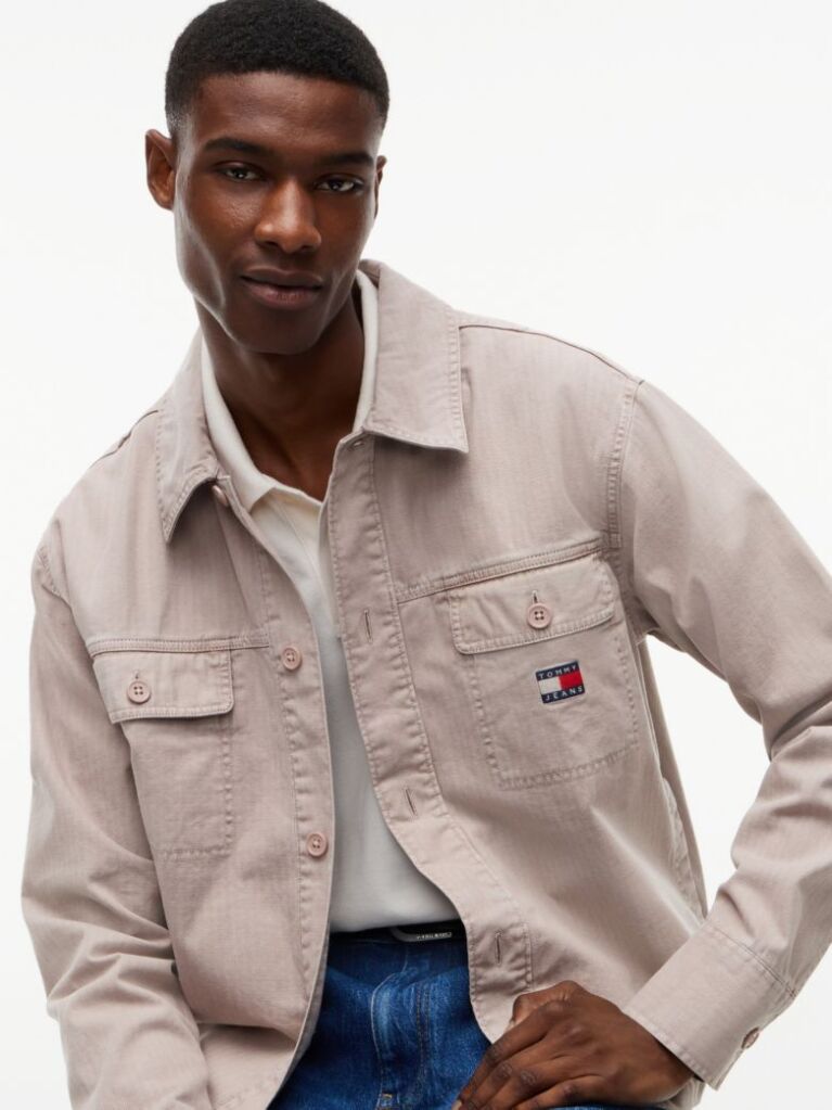 Brown Textured Herringbone Oversized Overshirt  Men