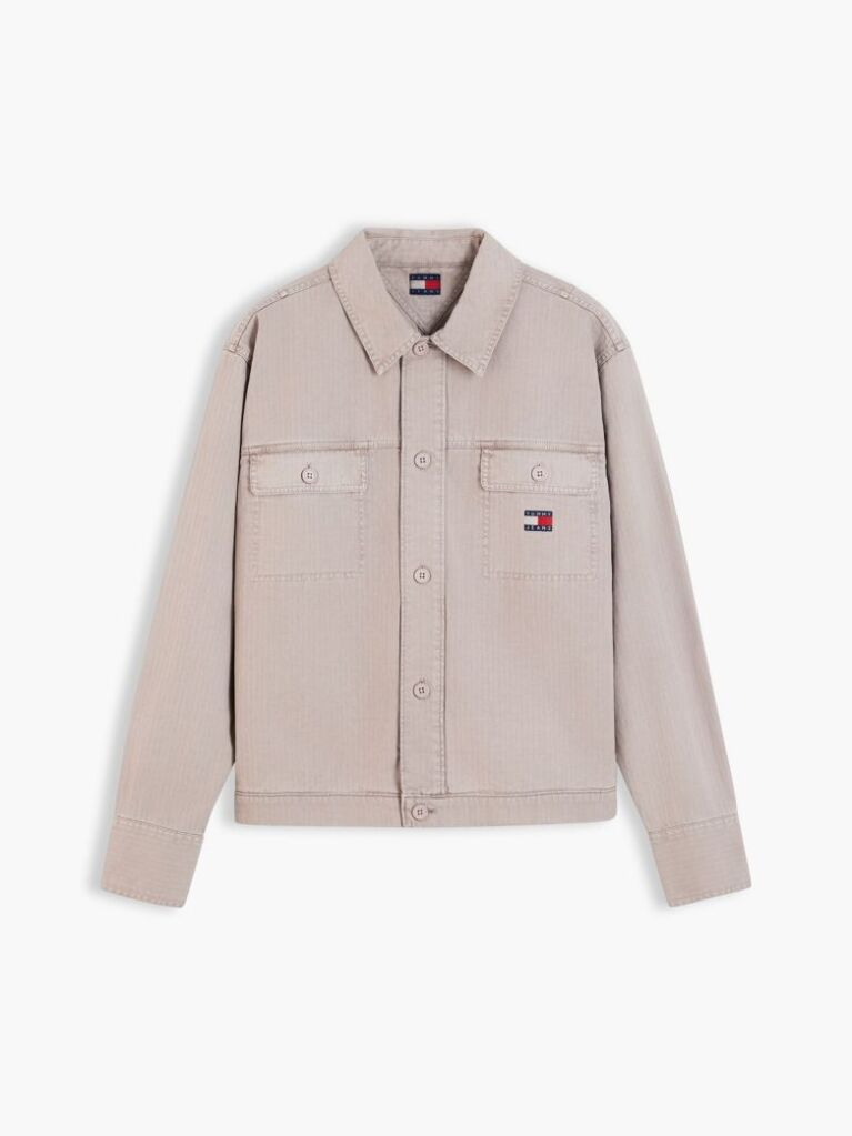 Brown Textured Herringbone Oversized Overshirt  Men