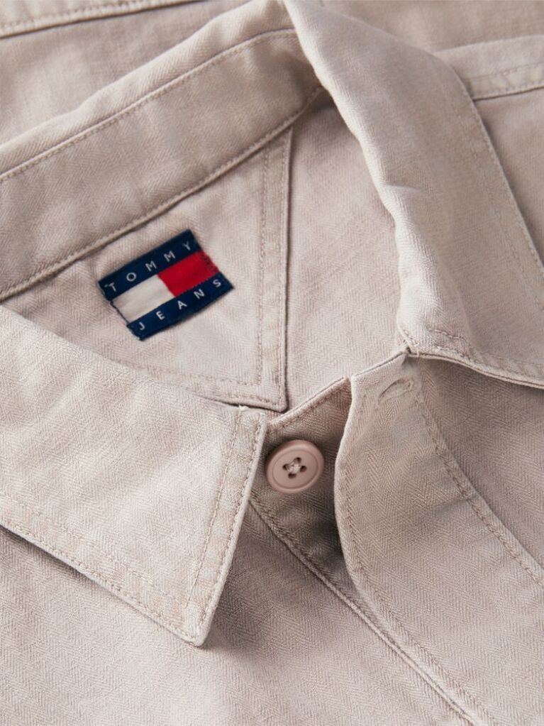 Brown Textured Herringbone Oversized Overshirt  Men