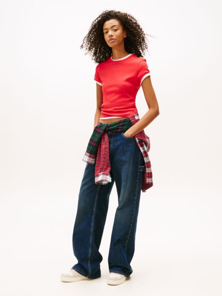 Red Essential Slim Rib-Knit T-Shirt  Women