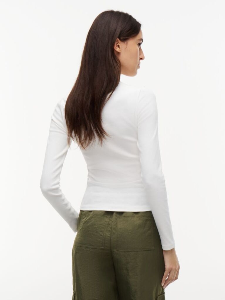 Μπεζ Μακρυμάνικο Ριμπ T-Shirt Σε Slim Γραμμή  Γυναίκες