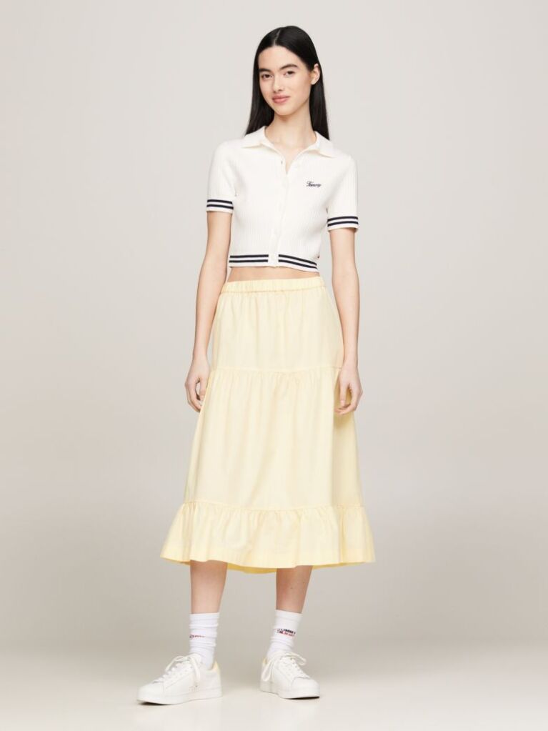 Yellow Tiered Flared Midi Skirt  Women