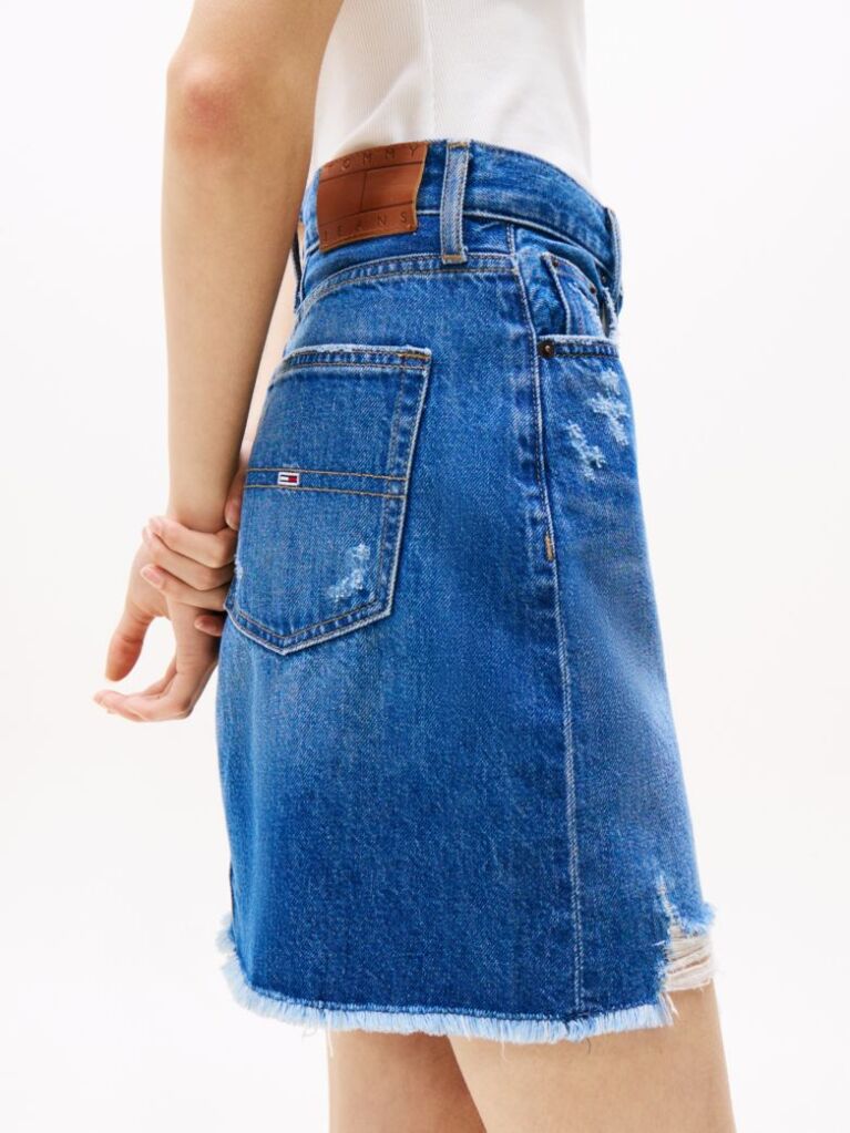 Denim Distressed Denim Mini Mom Skirt  Women