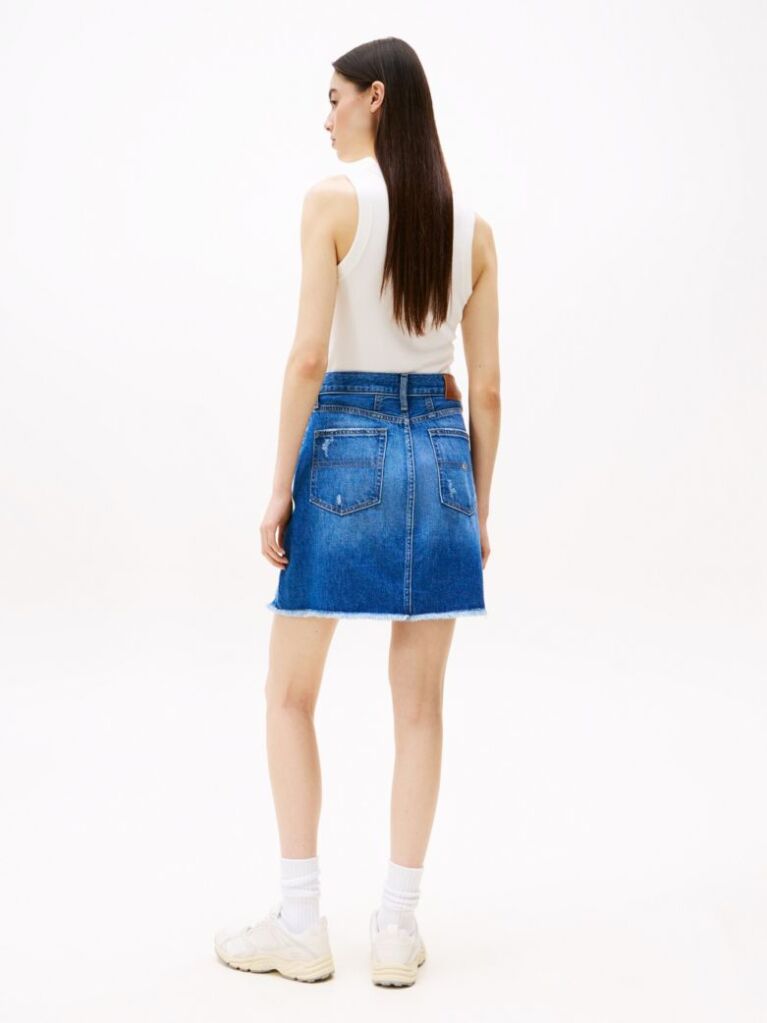 Denim Distressed Denim Mini Mom Skirt  Women