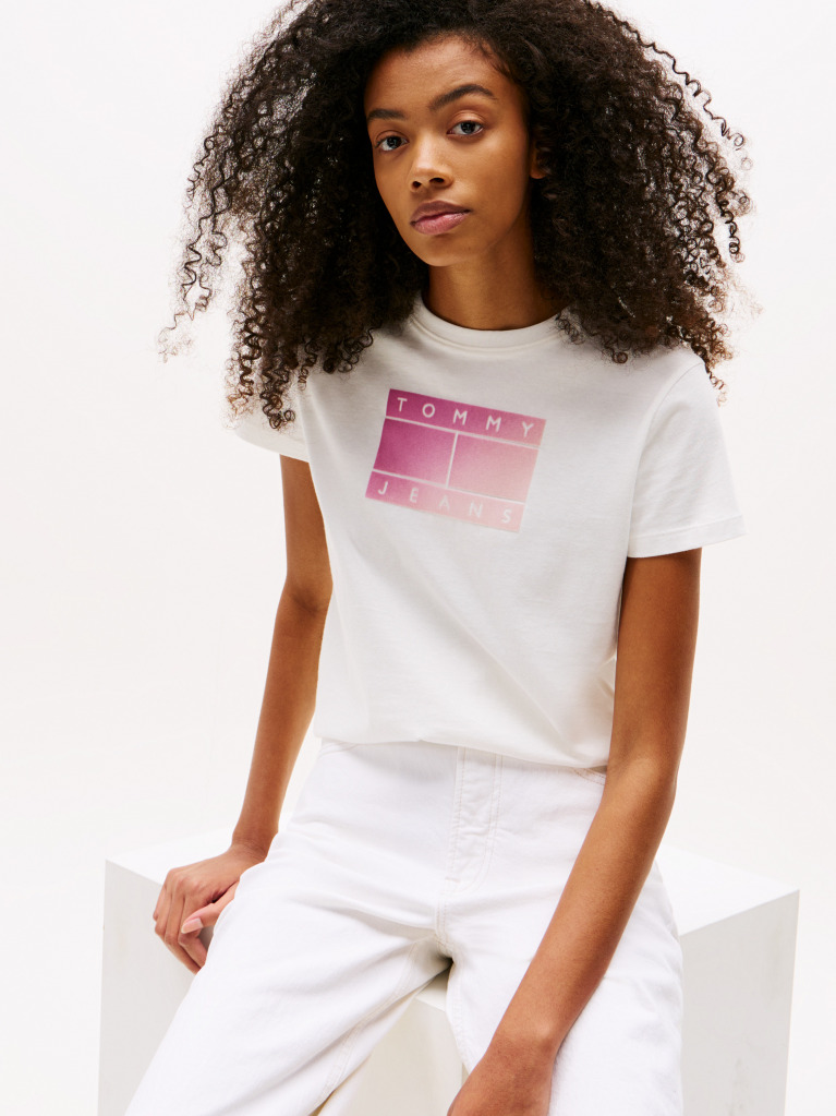 Beige Gradient Logo Crew Neck T-Shirt  Women