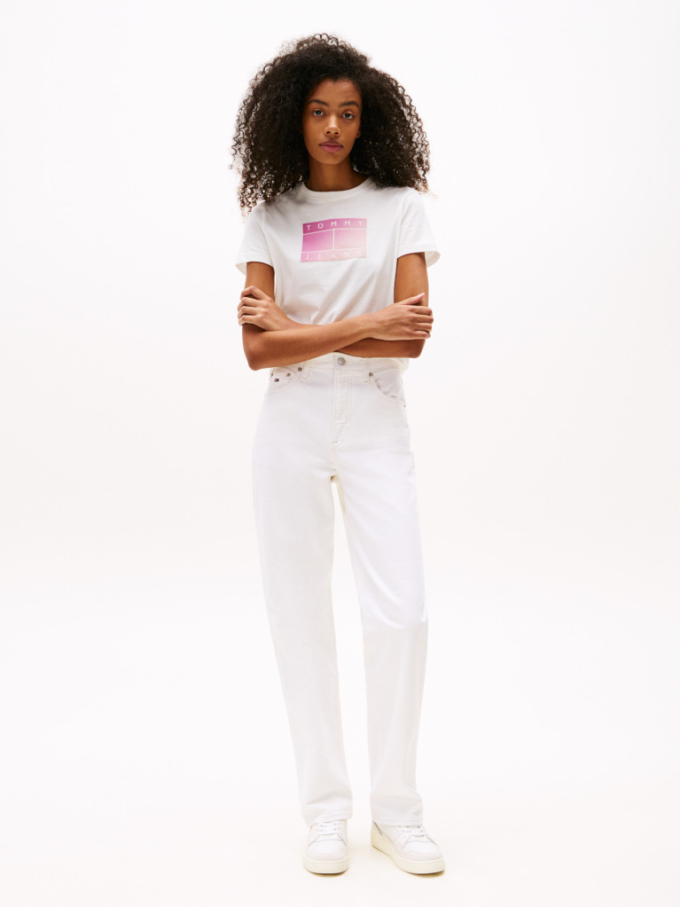 Beige Gradient Logo Crew Neck T-Shirt  Women