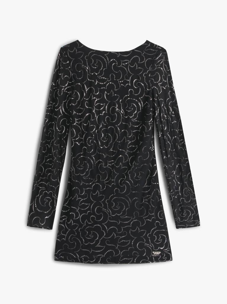 Black Metallic Low Back Long Sleeve Mini Dress  Women