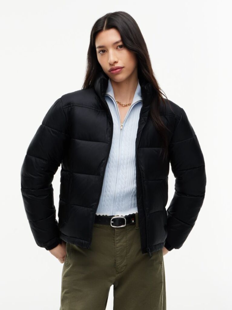 Black Packable Hood Relaxed Puffer Jacket  Women