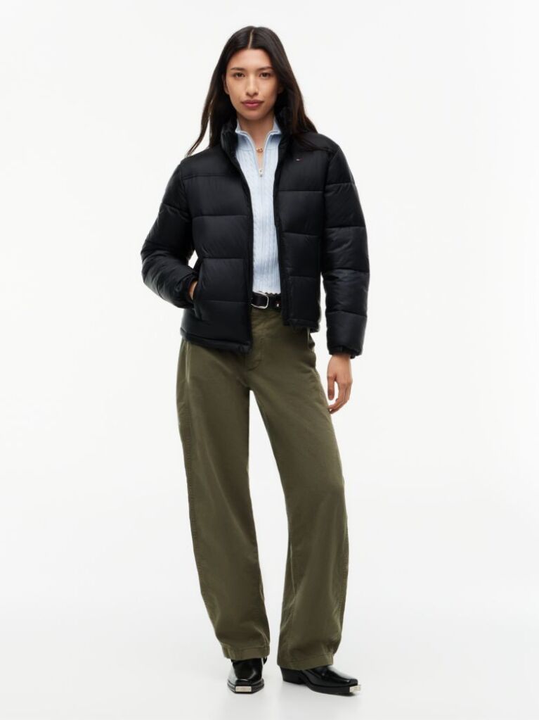Black Packable Hood Relaxed Puffer Jacket  Women