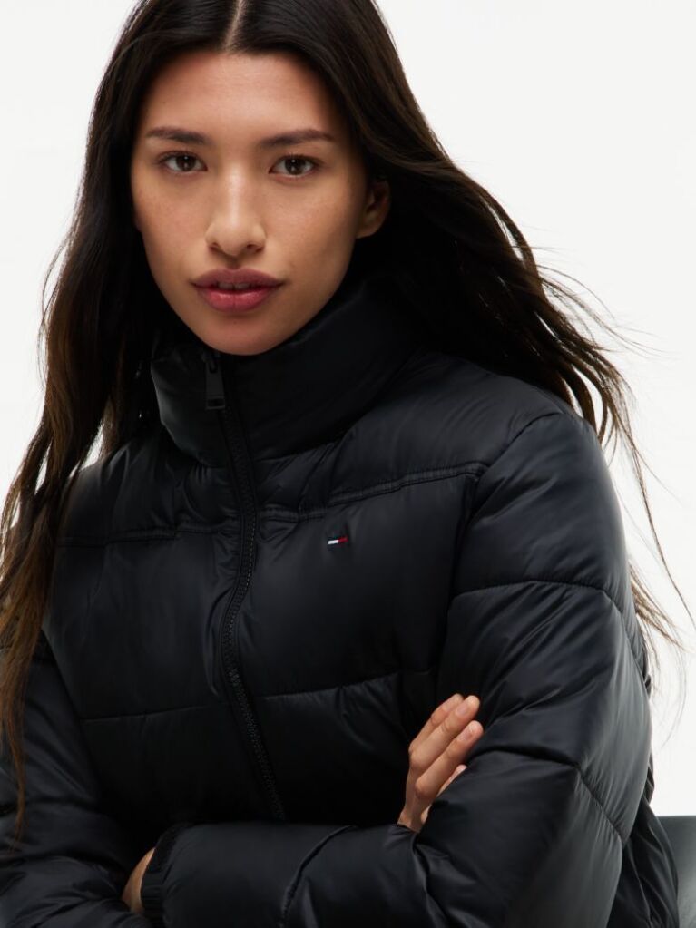 Black Packable Hood Relaxed Puffer Jacket  Women