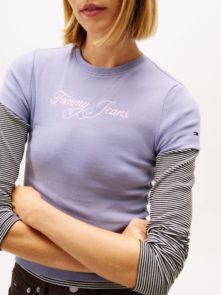 Purple Essential Slim Rib Logo T-Shirt  Women